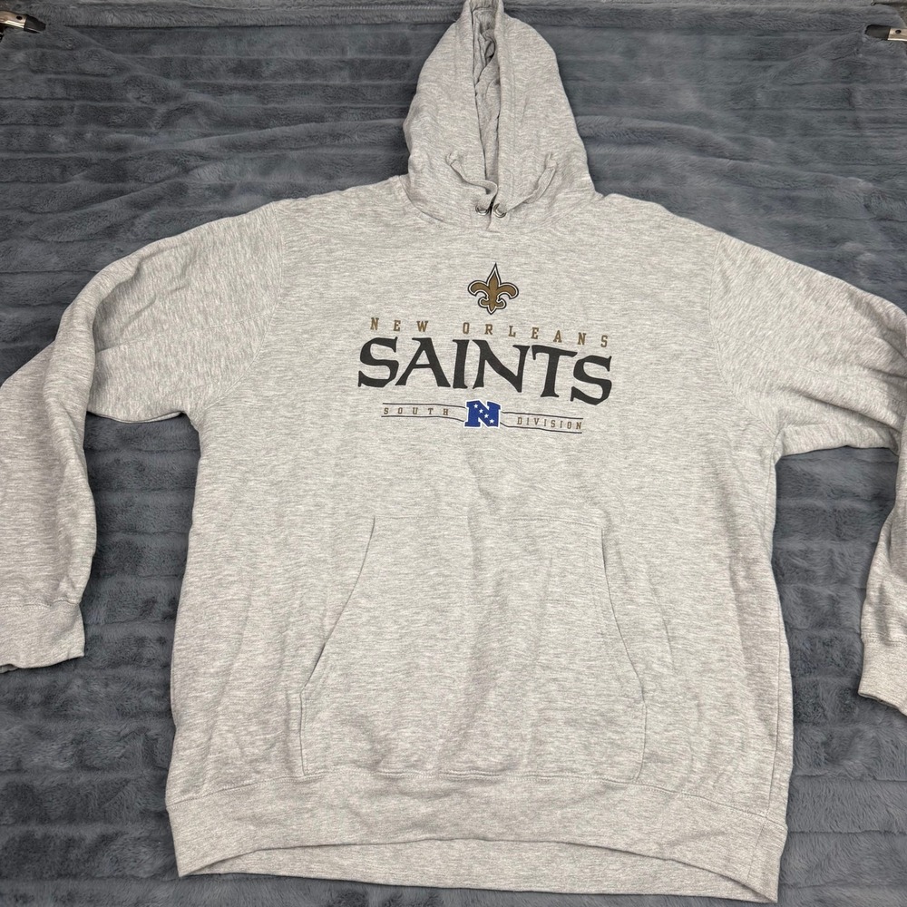 NFL Team Apparel New Orleans Saints Hoodie Mens 2XL Gray South Division Fleece